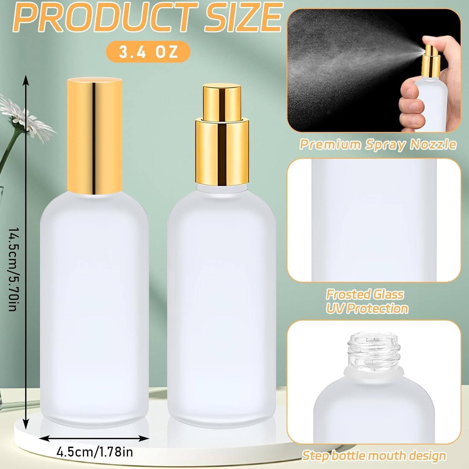 MALLOOM 100 ml Flacon Vaporisateur Vide Verre,20 Pièces flacons spray vide de voyage rechargeables et réutilisables pour les huiles essentielles,les cheveux,les parfums et le nettoyage (Jaune, blanc)