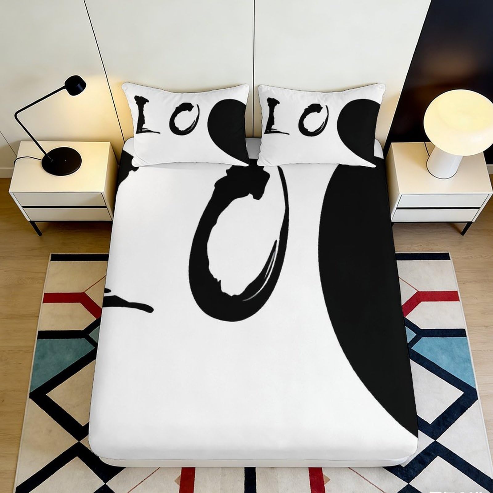 3D Printed Abstract Black White Fitted Sheet Microfiber Deep Pocket Bedroom Set Artistic Mattress Fitted Cover Non-Slip 200x200x25cm 90x200x25cm