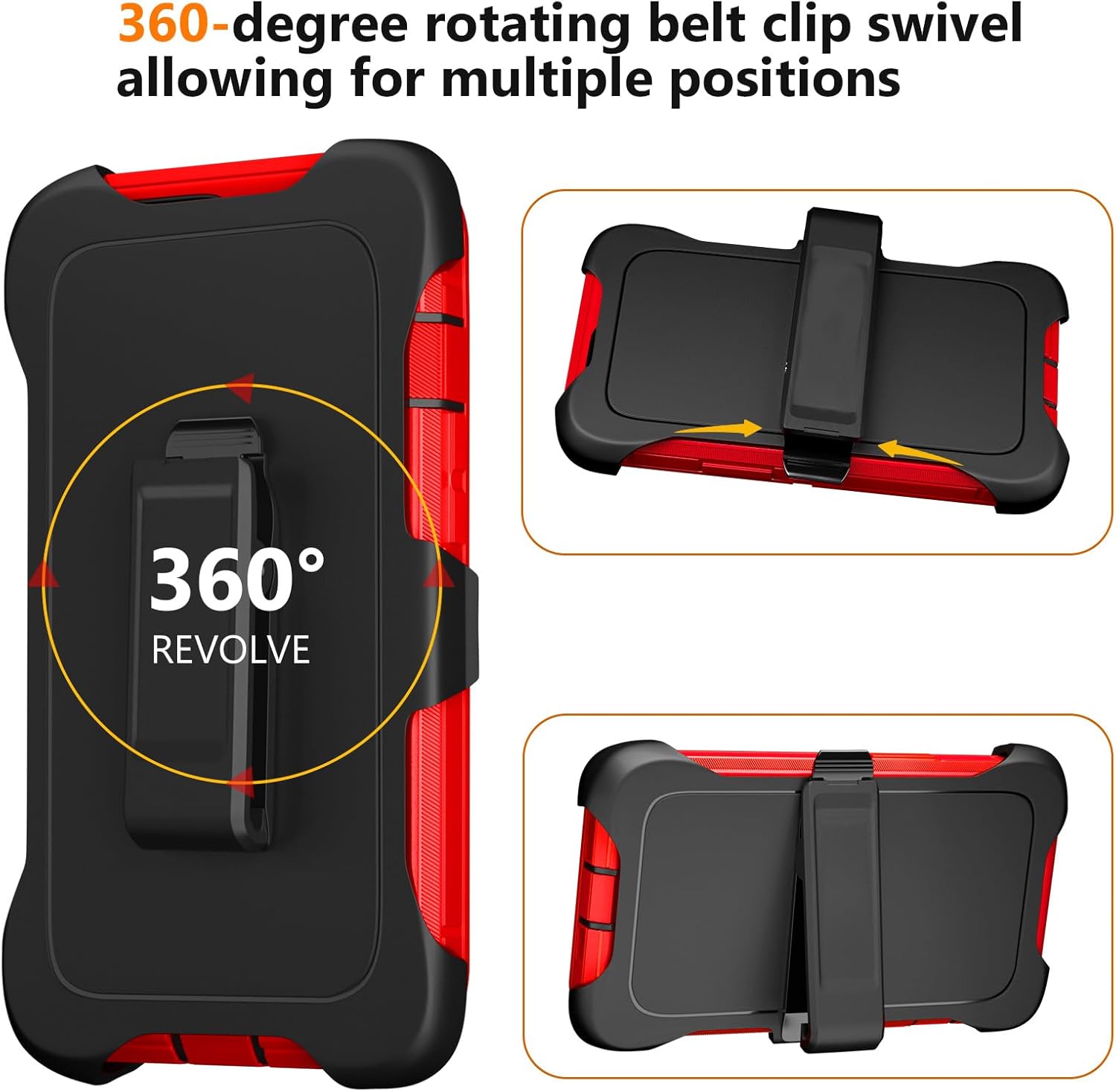 Case for iPhone 15 Pro Max Case 6.7" Belt-Clip Kickstand Holster with 2 Screen Protector, Full Body Heavy Duty Military Grade Cover Drop Protection Phone Case (Red Black+Clip) - Image 6