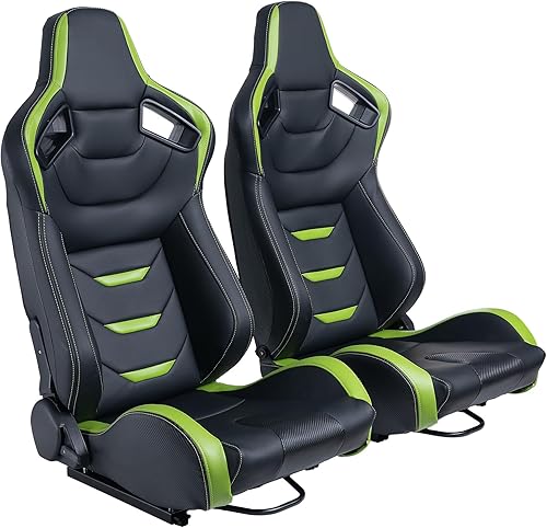 Racing - 2 asientos de cubo reclinables con 2 deslizadores, asientos deportivos universales de piel sintética ajustables para automóviles (negro y