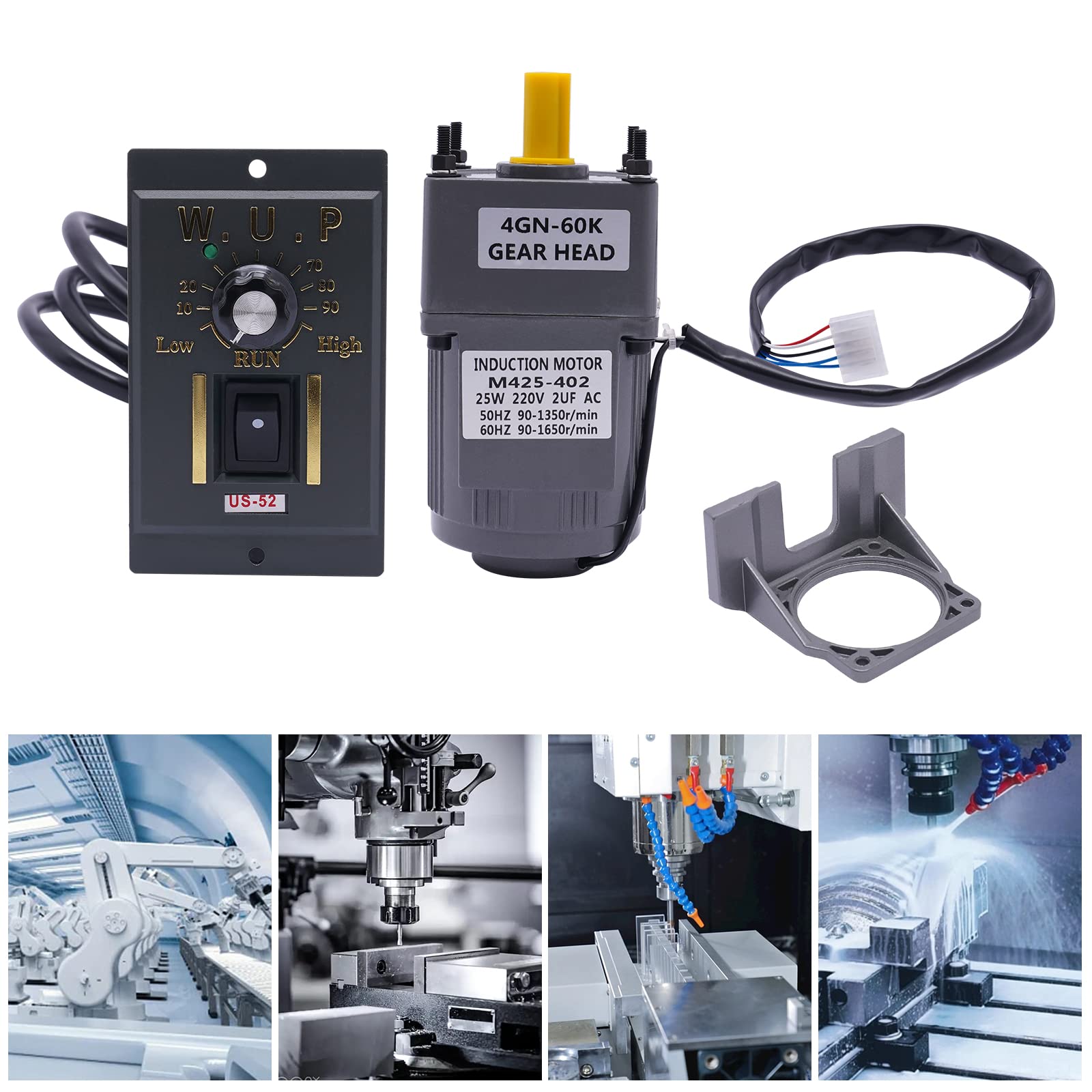 WooDerson Motoriduttore, 25 W, kit di motoriduttori, motoriduttore AC con regolatore, motore a induzione, 220 V, 60 K