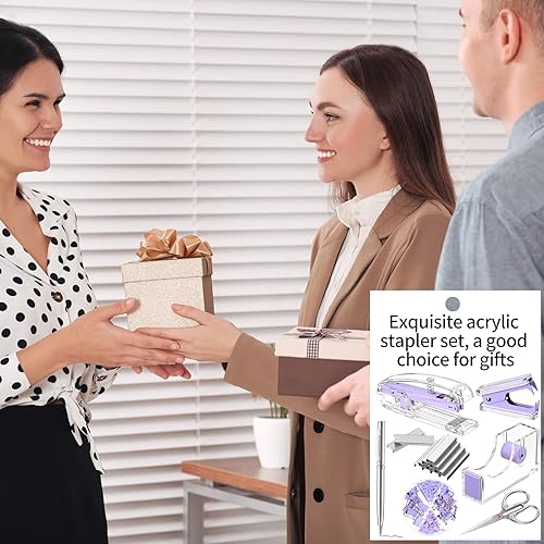 Miniatura 7 de Juego de suministros de oficina, juego de accesorios de escritorio, juego de grapas acrílicas, dispensador de cinta, clips para carpeta, clips de