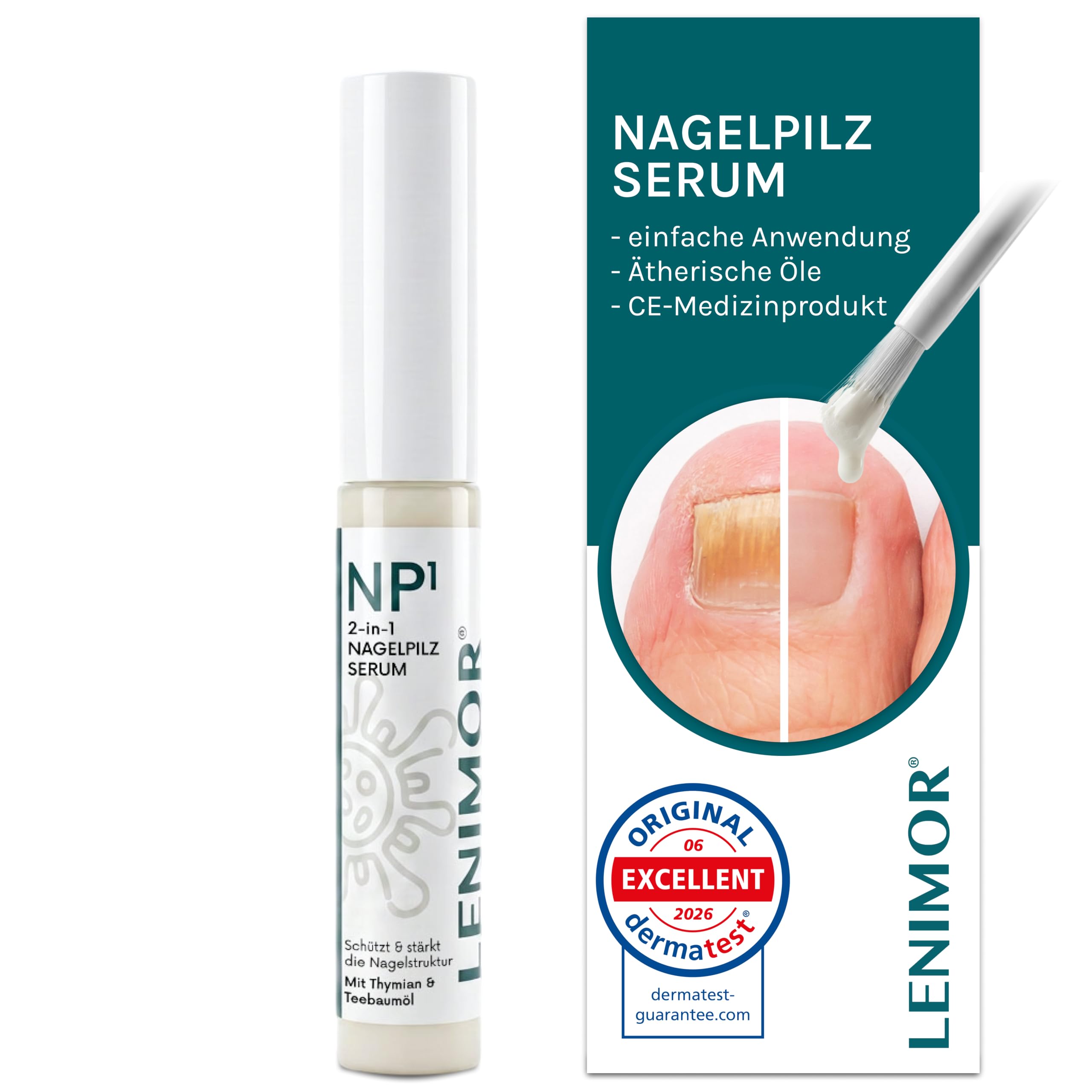 LENIMOR® NP1 | PREMIUM NAGELPILZ 2-in-1 für schöne & gesunde Nägel 10ml | CE-Medizinprodukt | Natürliche Formel mit Teebaumöl & Vitamin E | Nagelhärter | Made in Italy