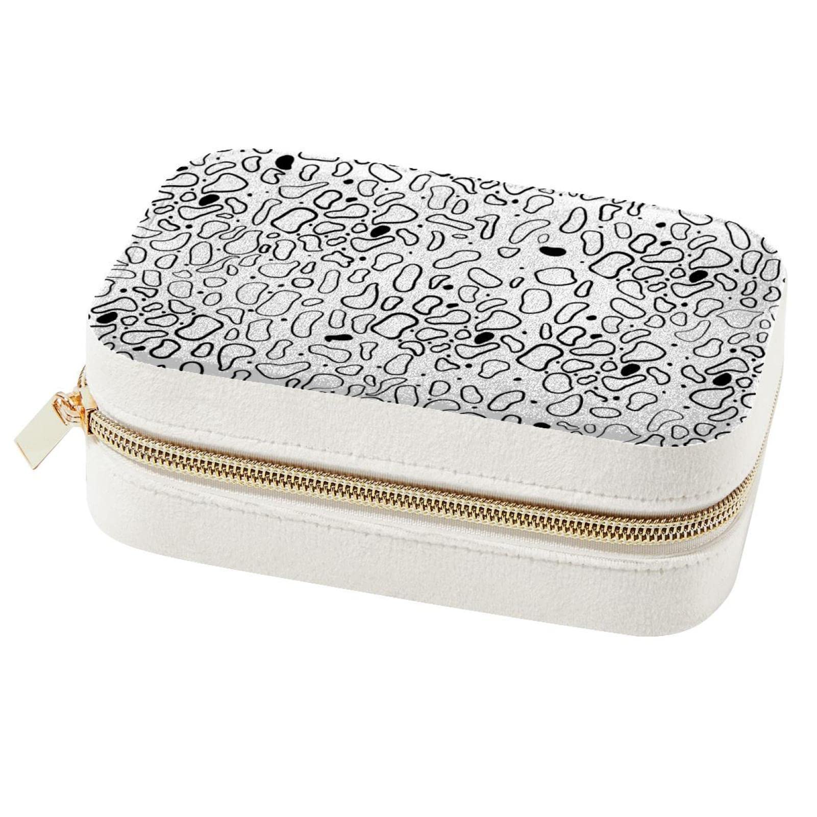 Boîte à bijoux de voyage portable blanche et noire pour bagues et colliers