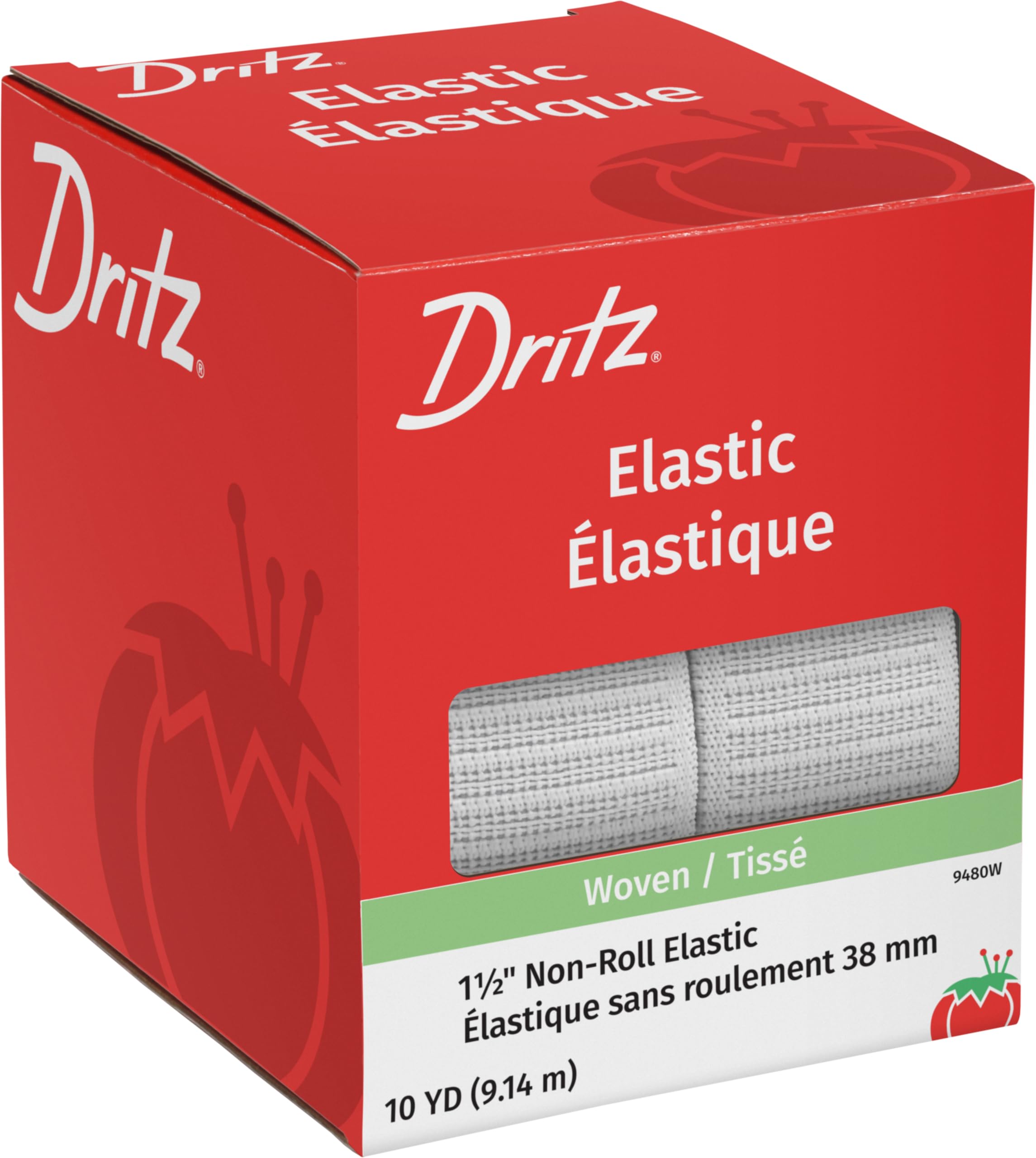 Dritz 9480W Non-Roll Woven Elastic, White, 1-1/2-Inch by 10-Yard