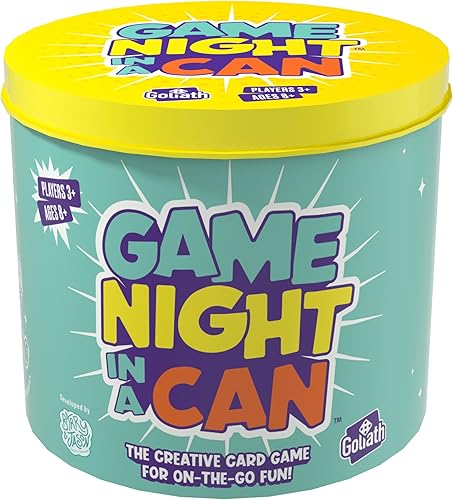 Goliath Noche de juegos en una lata - Cuenta con 35 minijuegos divertidos y creativos lanza, dibuja, actúa, juego de fiesta, a partir de 8 años, más