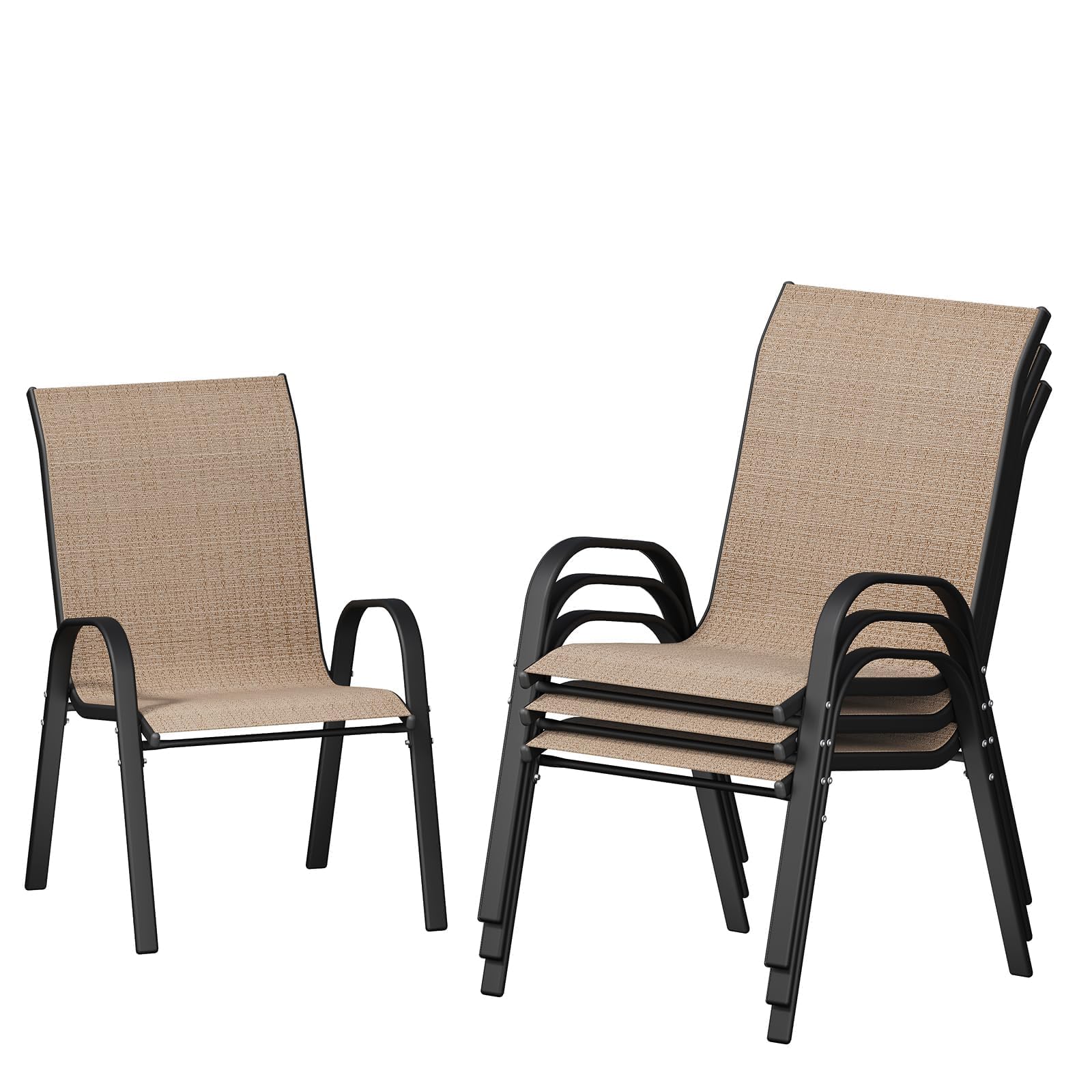 UDPATIO Patio Chairs Set of 4, Stackable Outdoor Dining Chairs with High Back, Breathable Outdoor Chair All Weather Textilene Fabric, for Garden, Backyard (Brown)