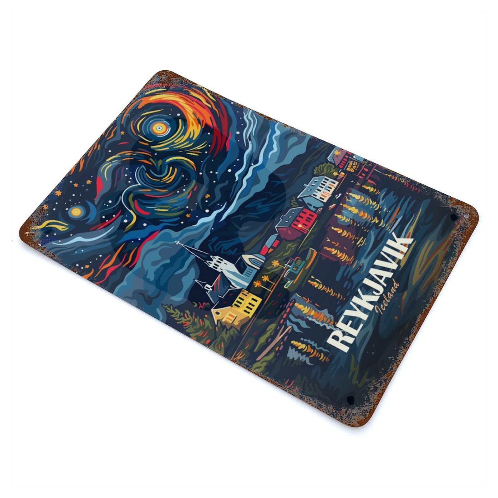 Reykjavik Iceland Travel Vintage Metal Tin Sign 11.8"x7.9", Ideal for Cafe, Home Bar And Lounge Decor