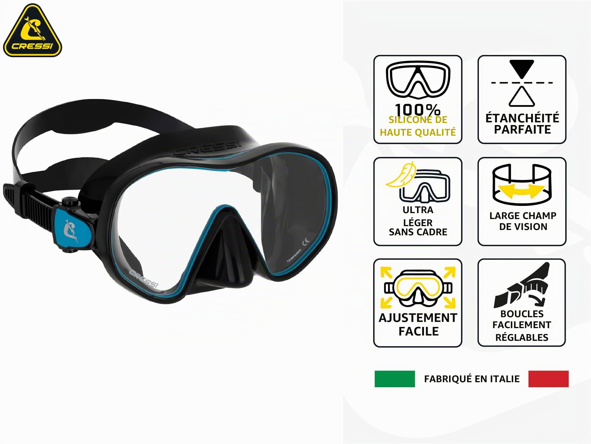 CRESSI F-Dual + Supernova Dry Combo Set Unisex Masque et Tuba Sec pour la Plongée et Le Snorkeling, Taille Unique