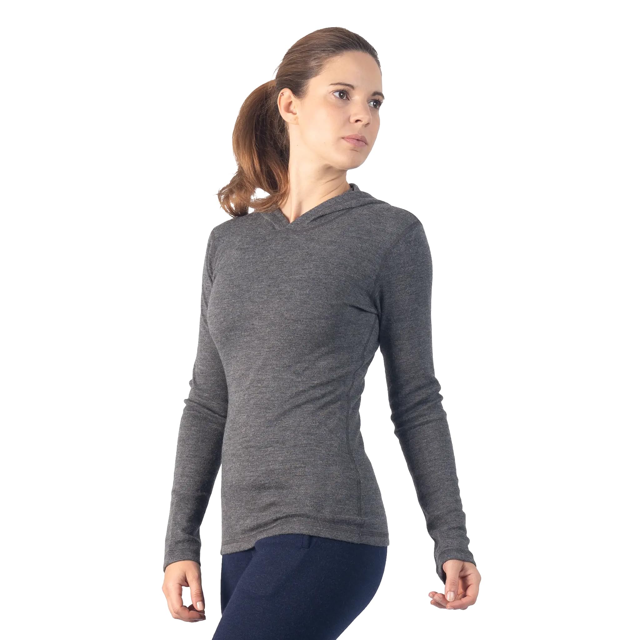 Arms of Andes Women's Alpaca Wool Pullover Hoodie: 300 Lightweight, Gray, Medium