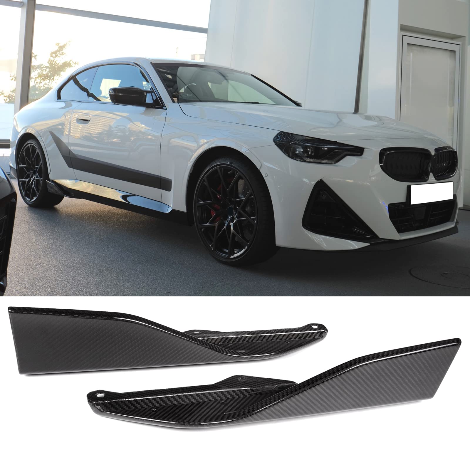 FREEMOTOR802 Side Skirts, Fit for 2022-2025 BMW G42 2-Series 220i 230i Coupe & M240i, Gloss Black M Performance Style Dry Carbon Fiber Side Skirt Extension Rocker Panel 2PC