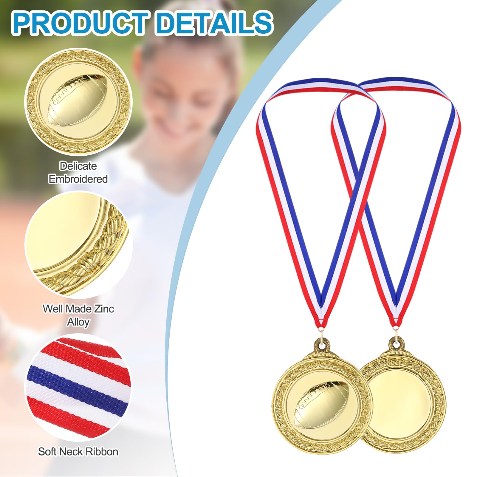 PATIKIL 2" Gold Silver Copper Rugby Medals, 6 Pack Rugby Award Medals with Ribbon Red White for Games Sports Competitions - Image 3