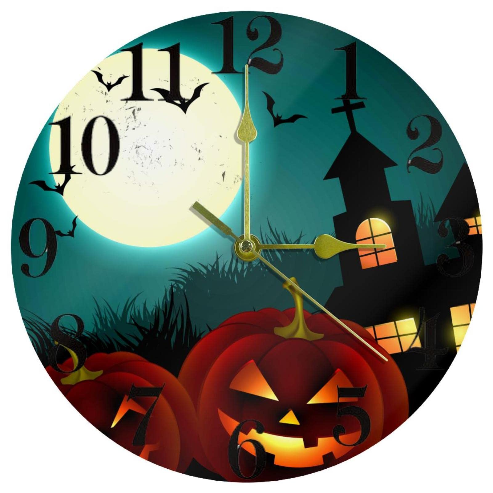 Horloge murale citrouille décorative d'Halloween ronde 25cm pour cuisine et salle de classe
