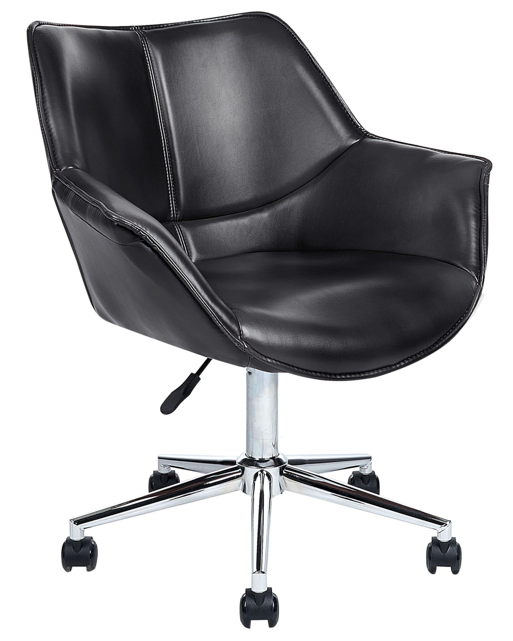 Beliani Élégant Fauteuil de Bureau Pivotant à Hauteur Réglable en Cuir PU Noir Newdale