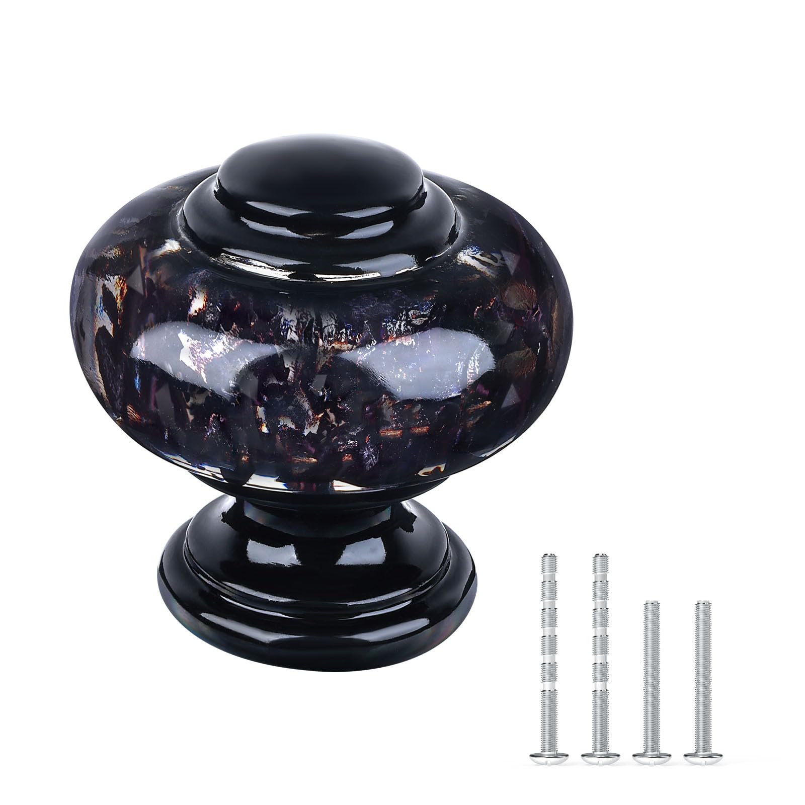 Chicwing 20 Pack Black Cabinet Knobs, 1-3/8 Inch(36mm) Decorative Crystal Dresser Drawer Knobs, Vintage Round Black Knobs and Pulls with Two Different
