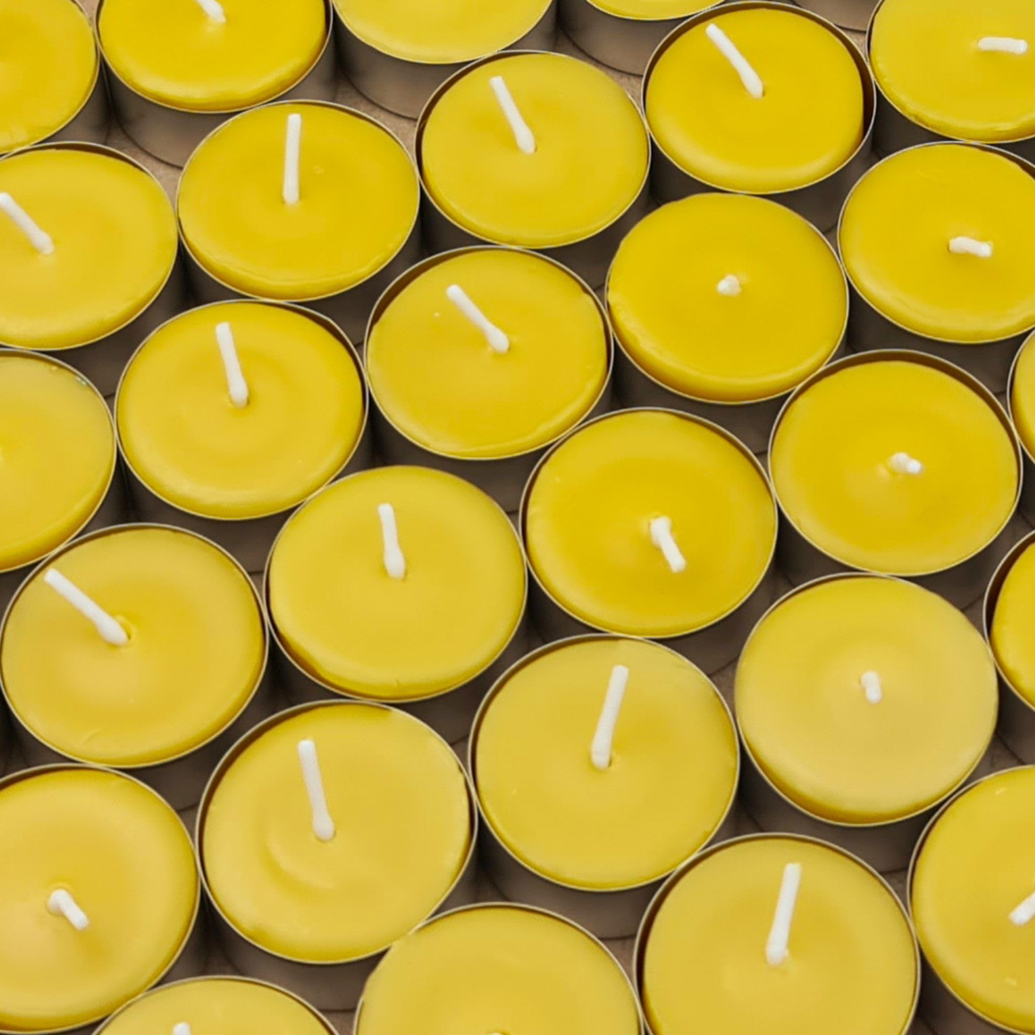 Beeswax tea light candles, set of 15, Hand Poured in UK, BEE Zero Waste, eco-friendly candle, pure beeswax and organic cotton wick, natural air purifier (48cups)