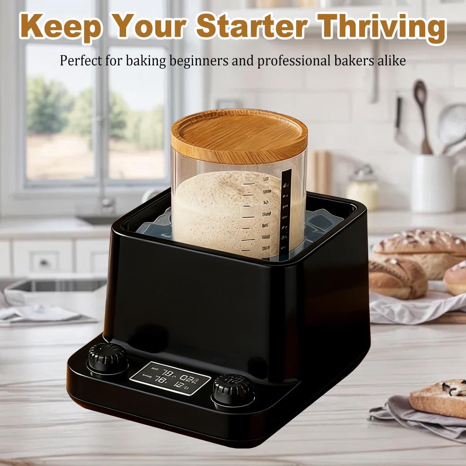 Sauerteig Starter Wärmer, 360° Gleichmäßiges Wasserbad-Sauerteigwärmer, Thermostat (21–40 °C), 198-Stunden-Timer, intelligenter Gärbehälter für die Herstellung von Kombucha, Joghurt und Bier