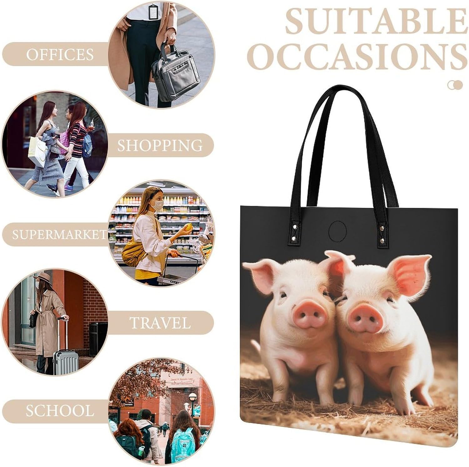 Cute Pigs Handbags Large Capacity, Tote Bag Stylish Slouchy, Shoulder Bags for Work Beach Travel And Shopping Grocery.