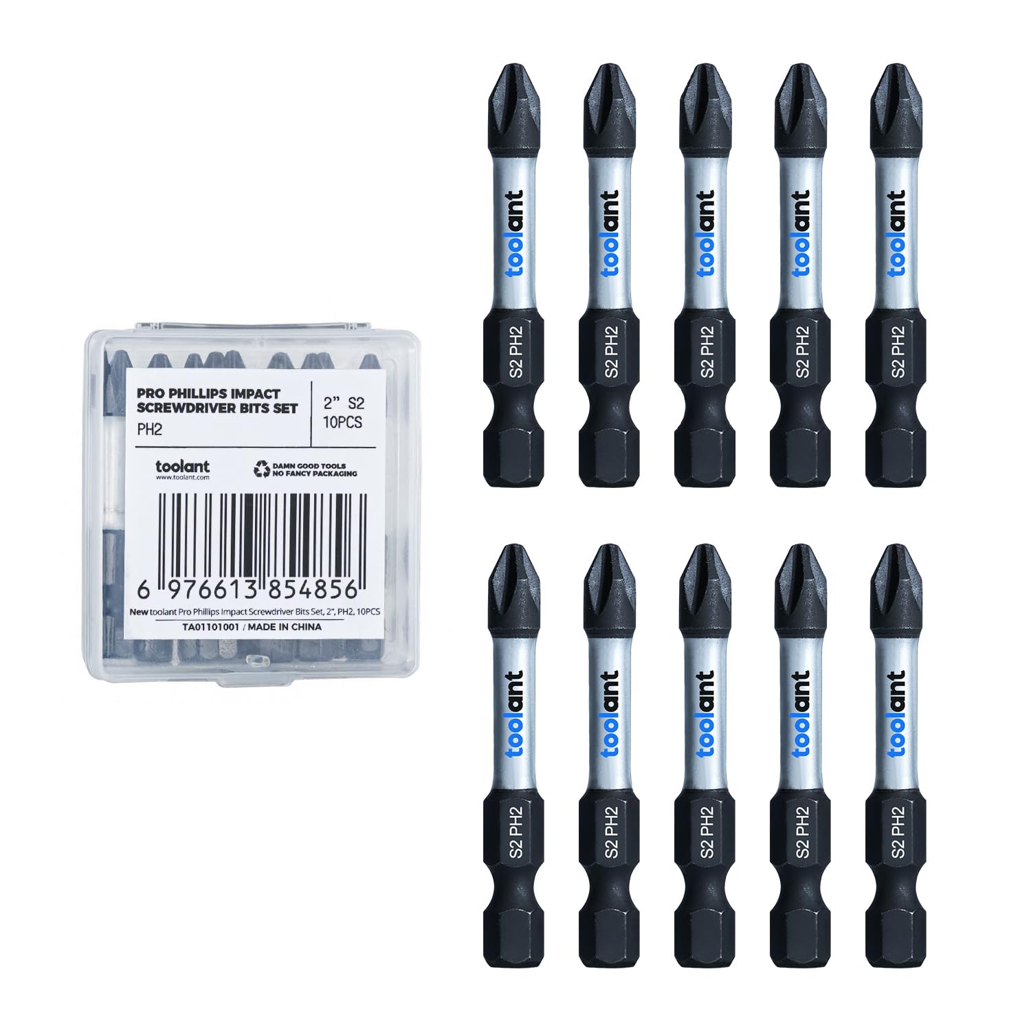 toolant 2 Inch Phillips Bit 2 Magnetic Anti Slip Impact Screwdriver Bits Set 10Pack