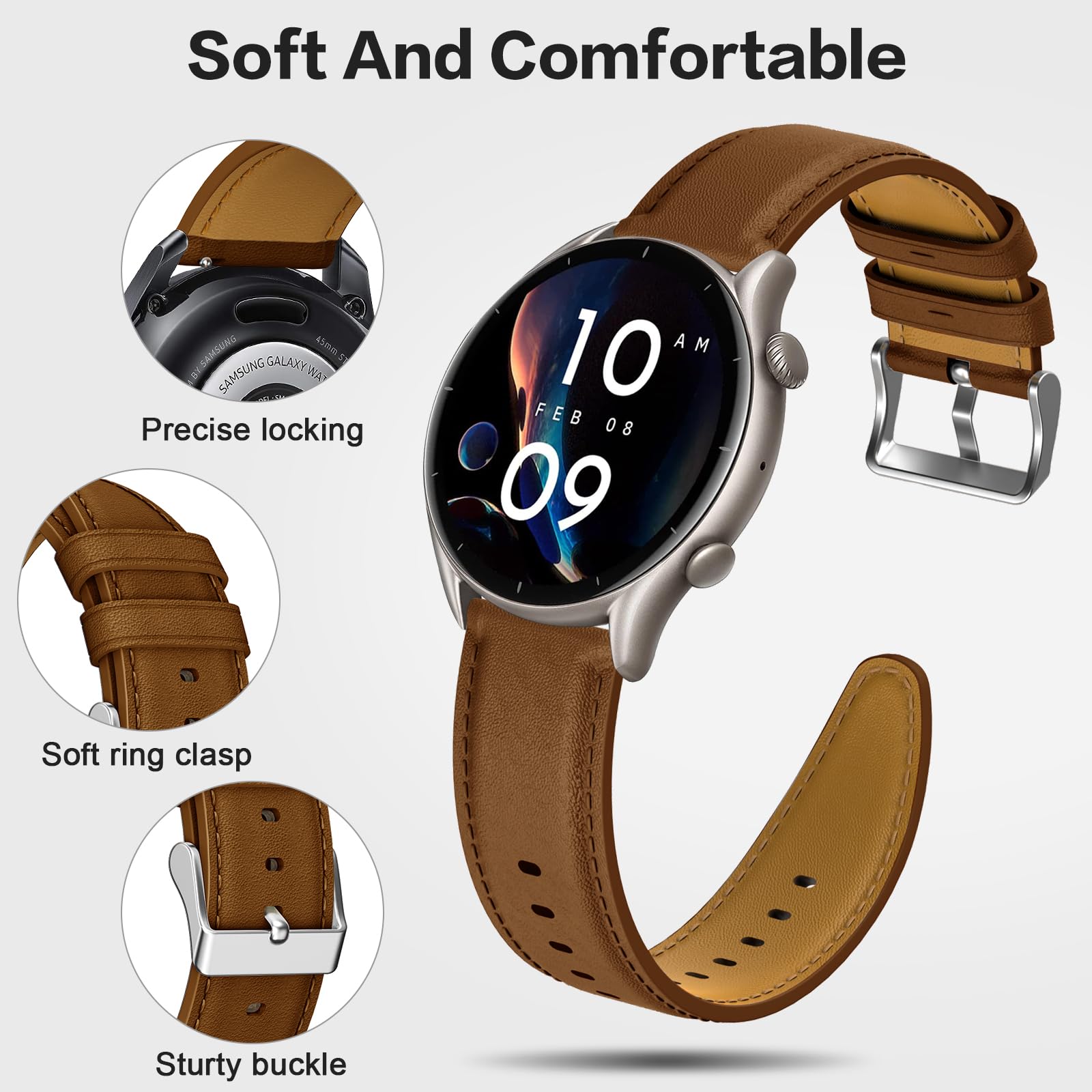 Cinturino per Amazfit GTR 3 Pro, 22mm Cinturino in Pelle per Amazfit GTR 4, GTR 3, GTR 3 Pro, GTR 2, GTR 2e, Amaz fit Stratos, Stratos 2, Stratos 3, Amazfit Pace, Amazfit Balance, Amazfit GTR 47mm