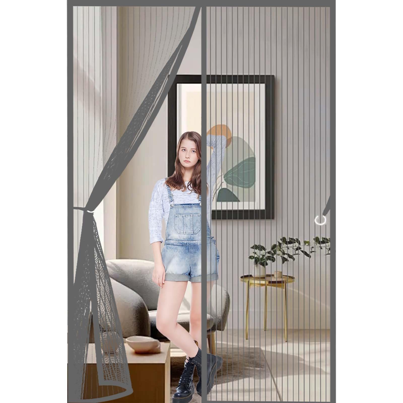 Fly Nets 103x249cm(WidthxHigh) Durable, Keeps Bugs Out, Kid and Pet Friendly Magnet Fly Screen Door Insect Protection Lets Fresh Air in, Hundreds of Sizes, Grey