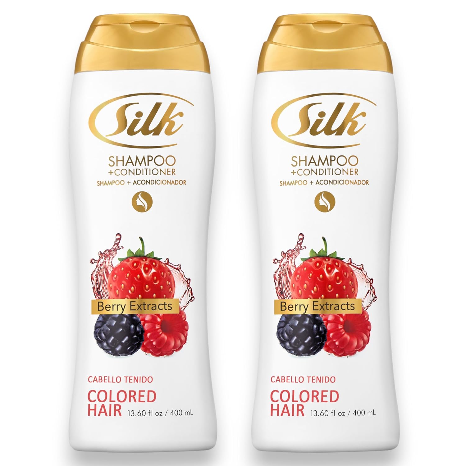 SILK 2 in 1 Shampoo and Conditioner for Colored Hair – Volumizing for Color Treated, Dyed & Bleached Strands – With Raspberry Seed Oil – High Gloss Finish – Berry Scent, 13.6 Fl Oz (Pack of 6)