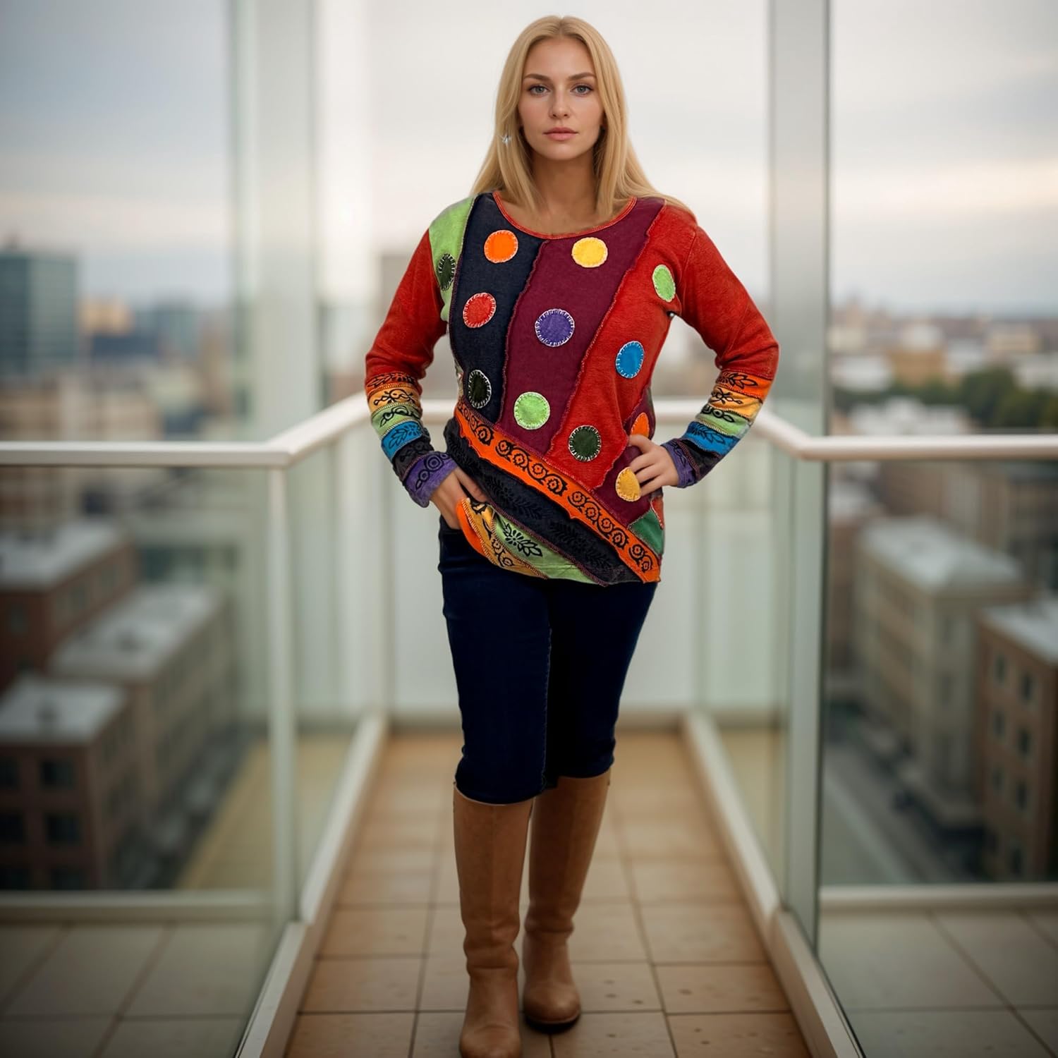 Agan Traders 2026 Tank Tops for Women - Cotton Patched Tie Dye Ladies Summer Tops - Boho Long Sleeve Women's Blouses - Image 3