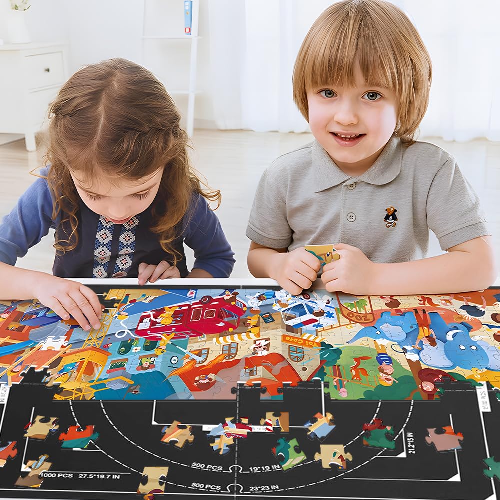 Tappetino puzzle con 4 scomparti assortiti, tappetino puzzle per puzzle fino a 1500,116 x 66 cm, antiscivolo, portatile, con custodia, per adulti e bambini