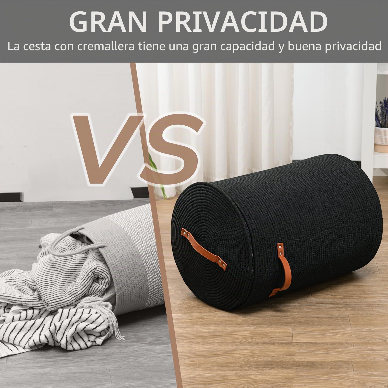 CHICVITA Cesto alto para la colada con tapa, cesta grande para la colada para ropa, mantas, juguetes, cesta decorativa tejida para dormitorio, sala de estar, 38,1 x 50,8 cm, negro