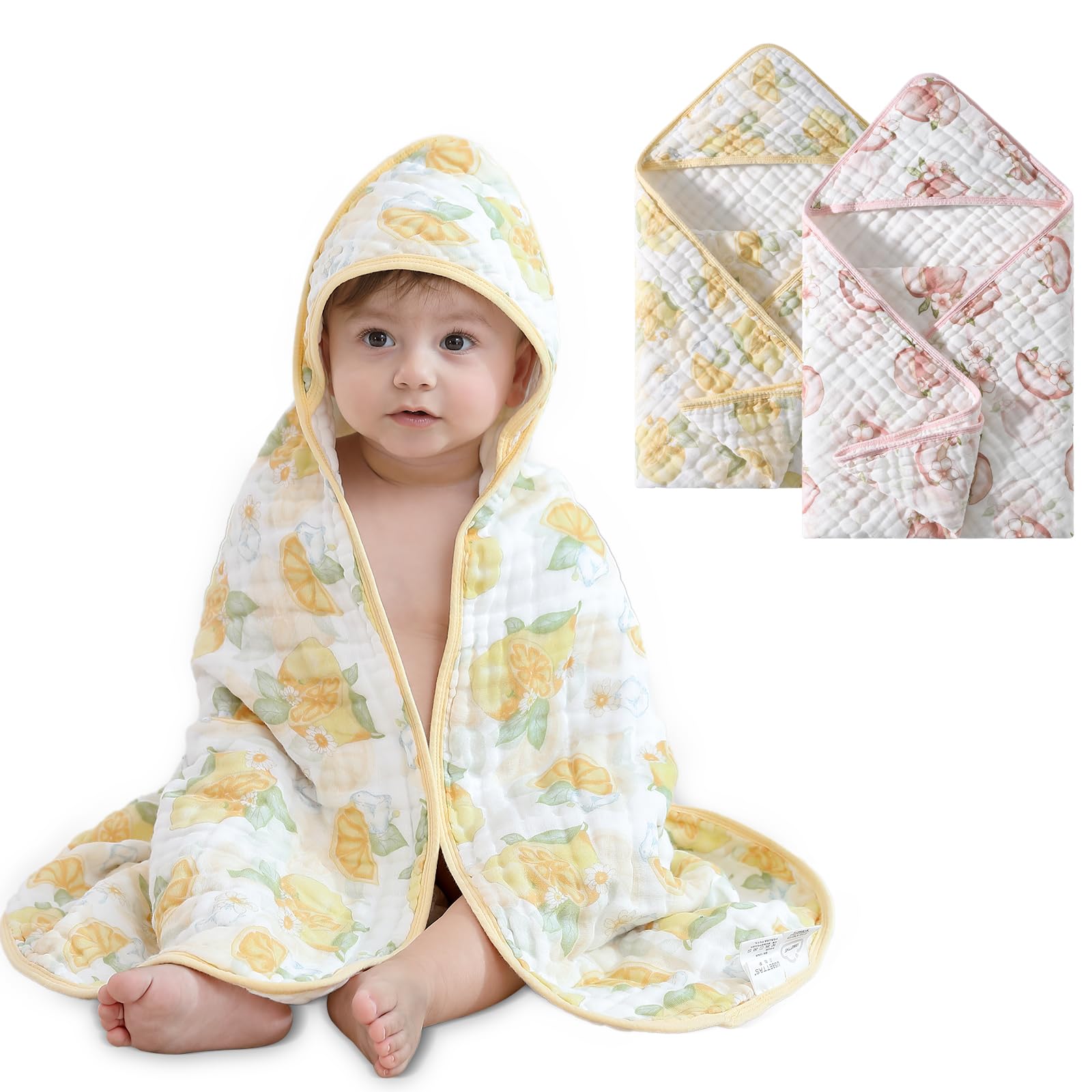 usbettas Muslin Hooded Baby Towels 2 Pack, Ultra Soft & Absorbent Baby Bath Towels, Bath & Beach Essentials, Shower Gifts for Newborns, Babies, Infant