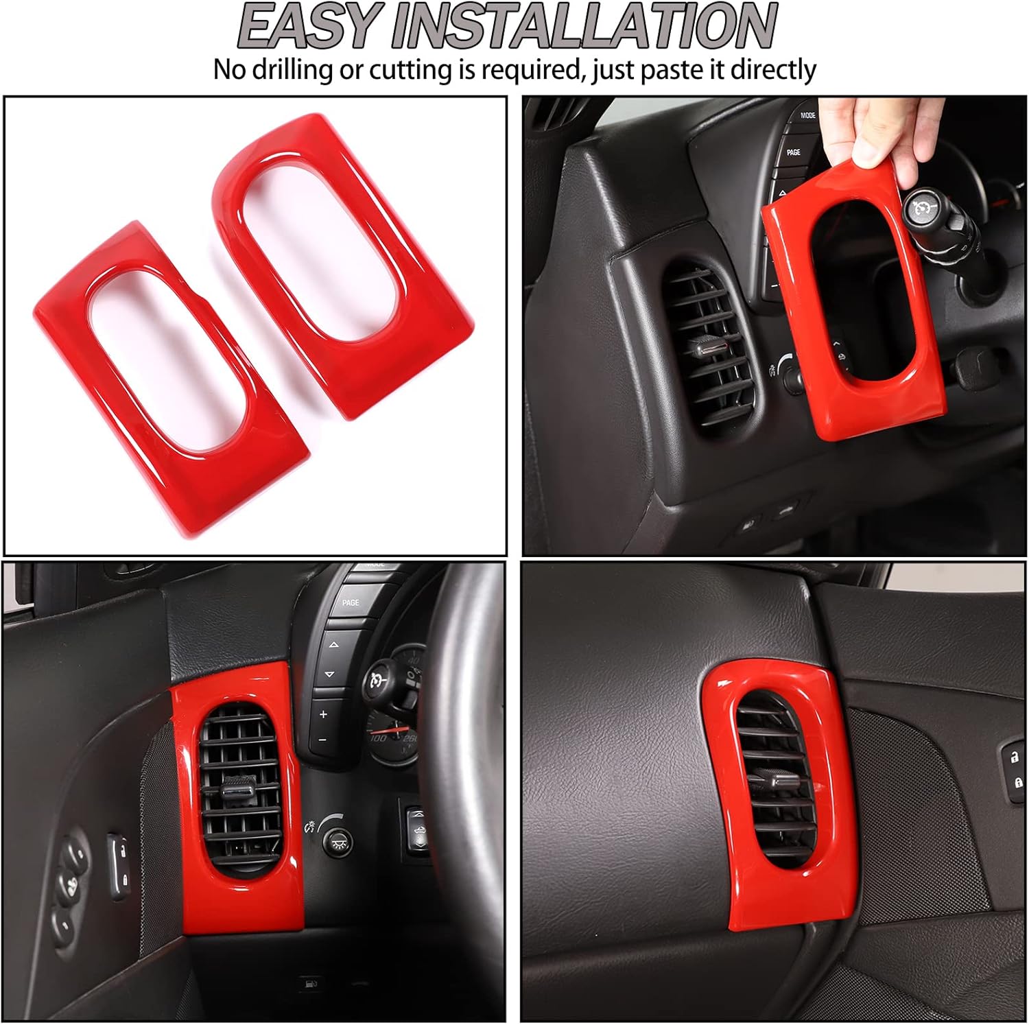 Lcojicep Car Air Vent Cover Compatible with Corvette C6 2005-2013, ABS Side Air Vent Outlet Cover Trim Frame, Central Side Dashboard Air Vent Outlet Cover, (Piano Black) (Sports red)