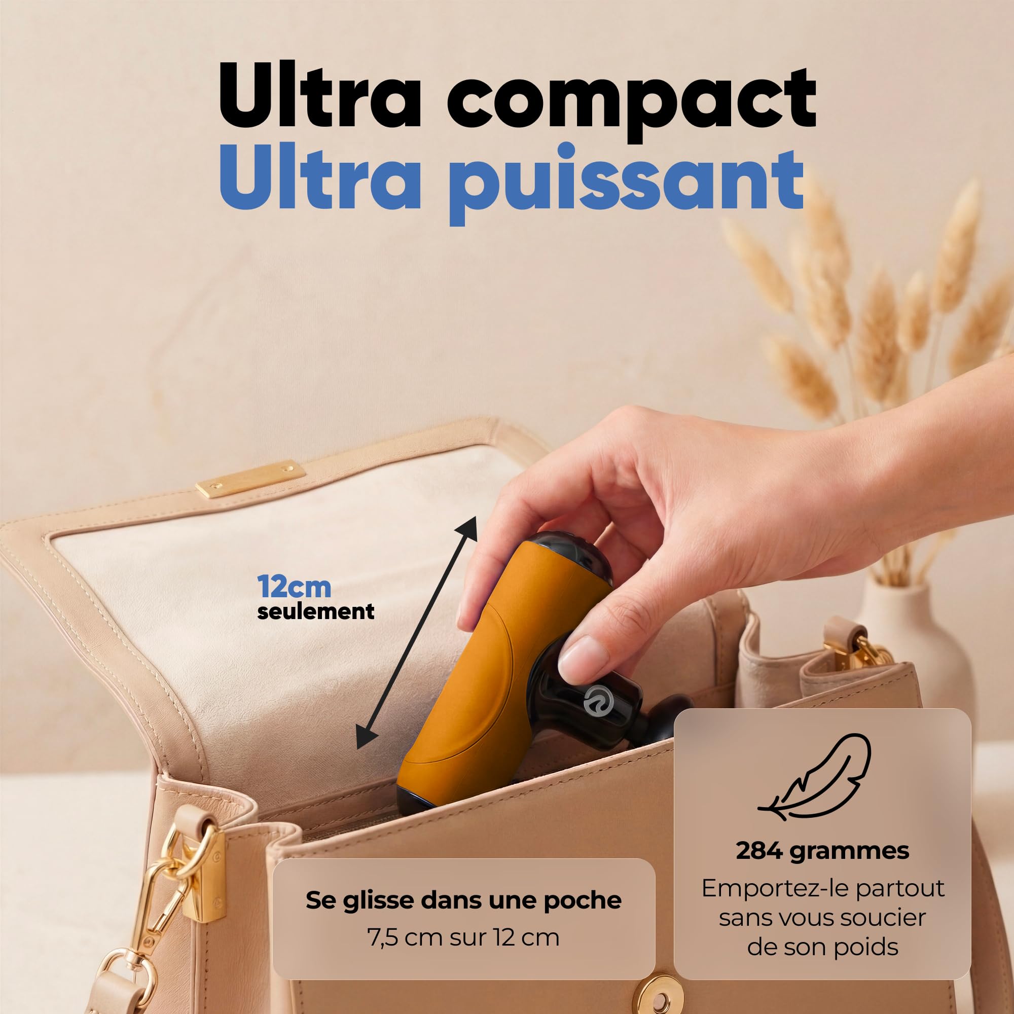 mini pistola per massaggio muscolare, 5 velocità, massaggio profondo, ultra silenzioso <45 dB, ricaricabile USB-C, 5 punte, compatta e portatile, per sport e recupero (arancione)