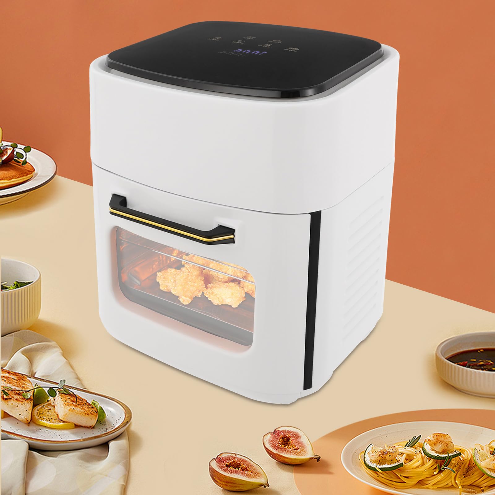 Frytkownica powietrzna o pojemności 15 litrów z ekranem dotykowym, 1400 W, 8 automatycznych programów (mięso, frytki, pizza), odwadniacz owoców, frytkownica beztłuszczowa, biała