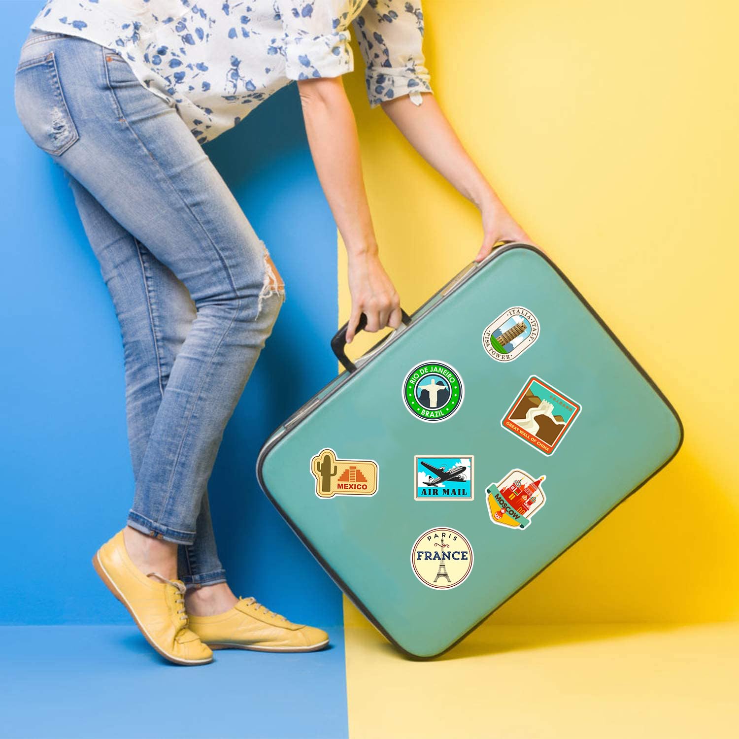 50 Adesivi Viaggio Città Vsco - Londra, Parigi, Tokyo, Roma - PVC Impermeabile, 4-7 Cm, Pacco Mix - 2