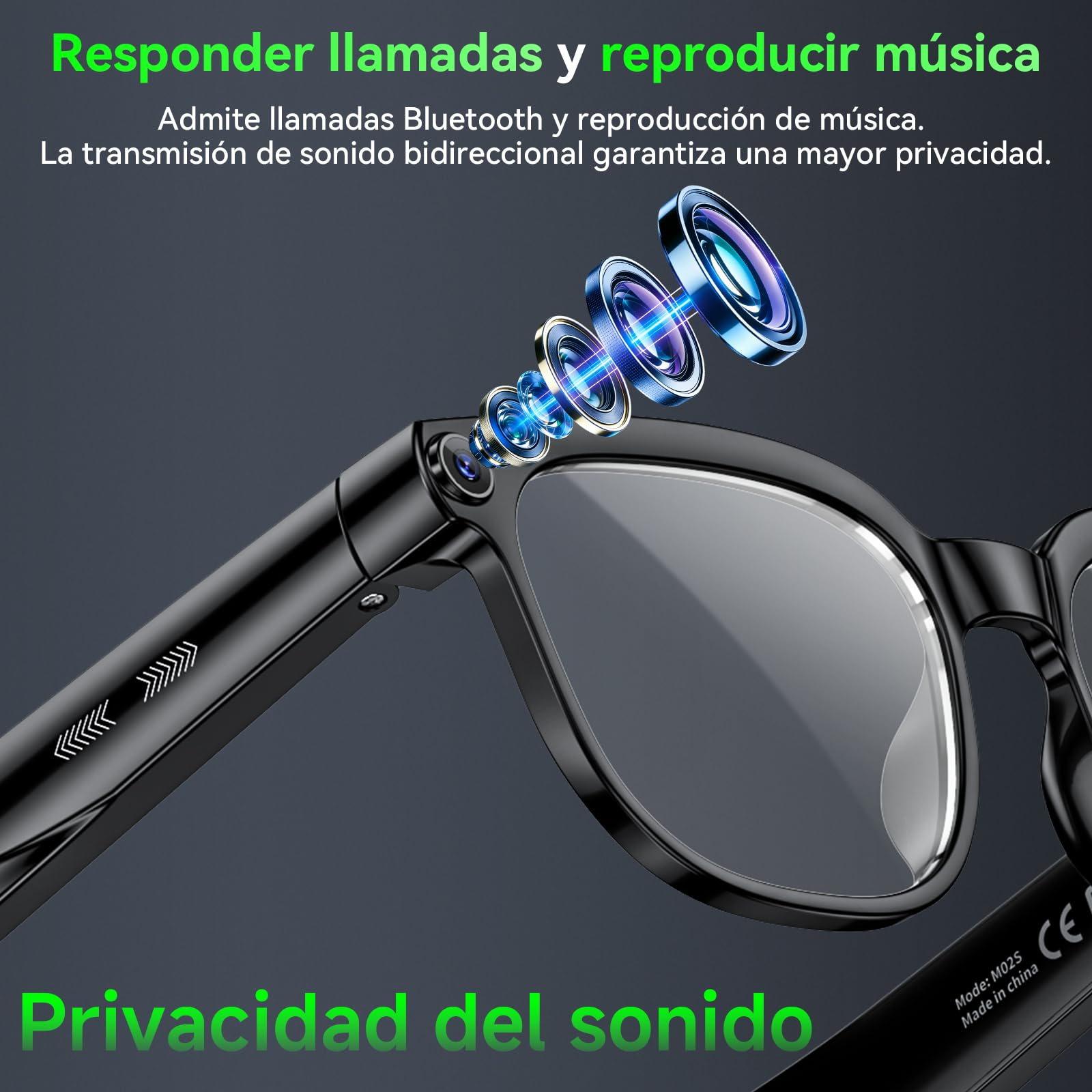Hwagol Gafas Inteligentes IA, Gafas con Camara 8MP, Smart Glasses con Fotografía/Grabación/Llamadas Bluetooth/Música/Traducción/Reconocimient Imágenes