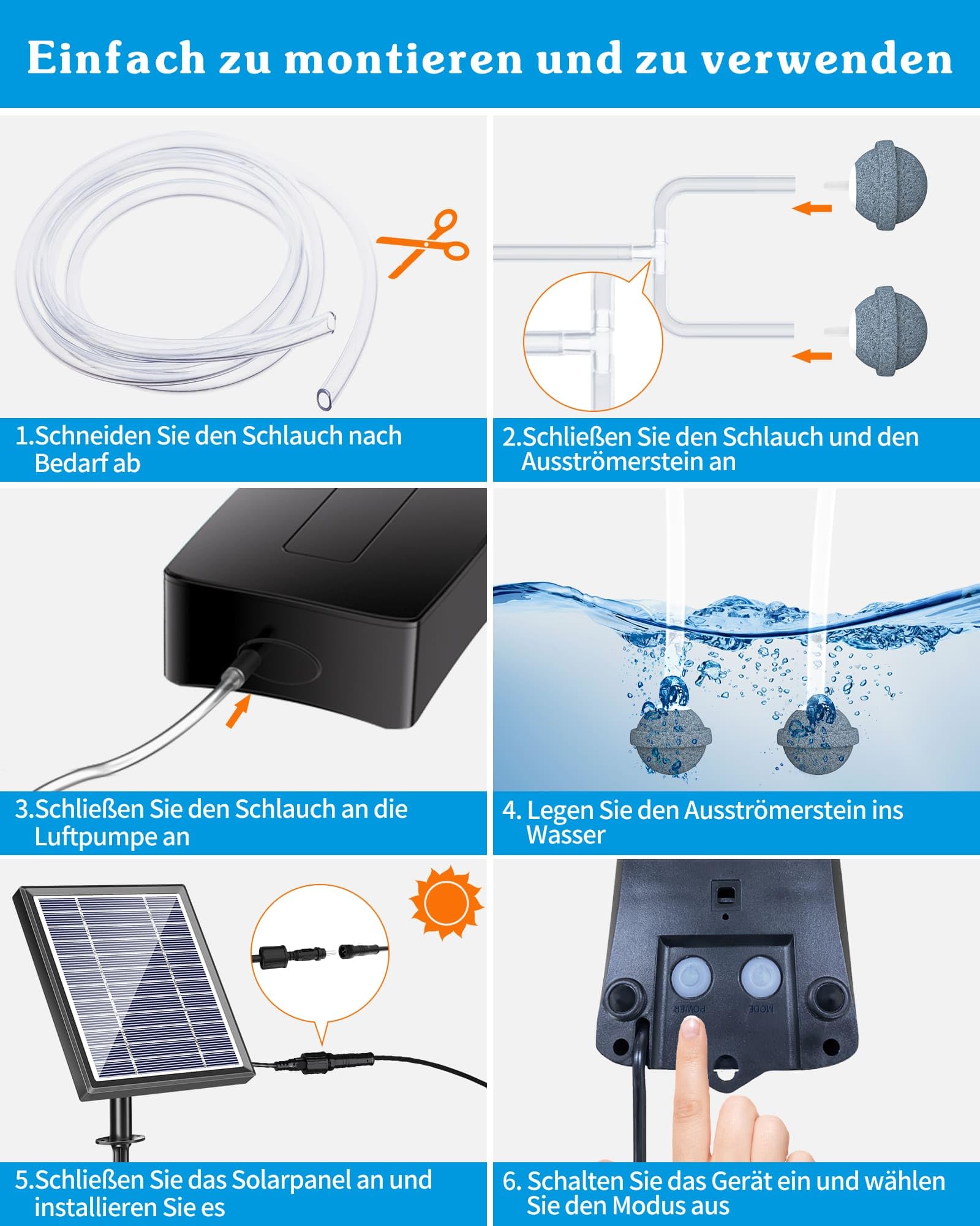 Biling Solar Teichbelüfter mit akku, 2.5W Solar Sauerstoffpumpe für Teich Teichbelüfter Solar Aquarium Sauerstoffpumpe 3 Modi Luftpumpe, Teich Sauerstoffpumpe Solar für Wasserzirkulation im Garten
