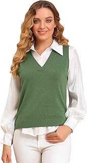 Allegra K Women's V Neck Sweater Vest Sleeveless Pullover Knit Sweater Top