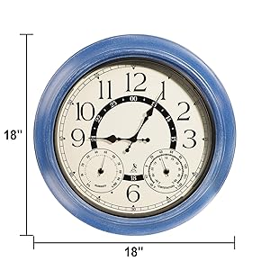 18 Inch Illuminated Retro Indoor Outdoor Wall Clocks with Thermometer and Hygrometer Waterproof Metal Large Clocks with Auto Light Smart Sensor for House Warming Gifts New Home Living Room Decor