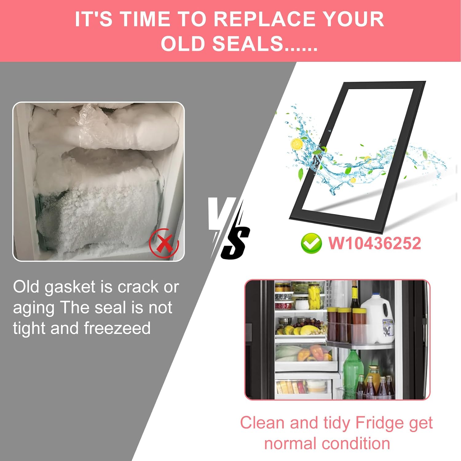 LXun Upgrad 39.9x16.9in W11368721 Refrigerator Door Gasket Compatible with Whirlpool Kenmore Maytag Jenn Air KitchenAid Freezer Door Gasket Seal Part 67003547 W10163895 W10435968 596.735032 WRF540CWHV