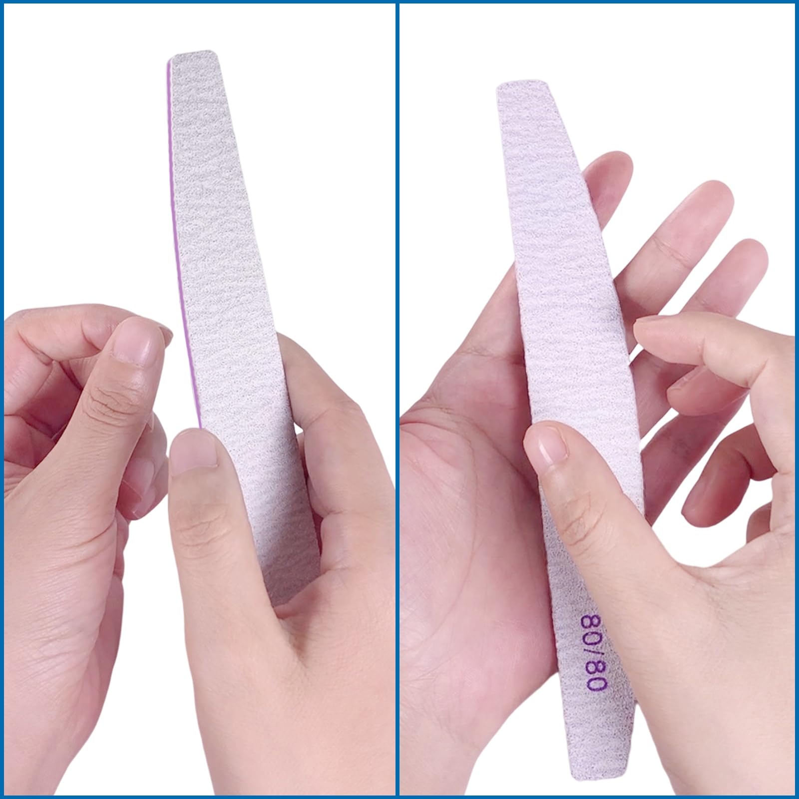 Limas de uñas de grano 80/80 (24 piezas), limas de uñas para uñas acrílicas y uñas de gel, tableros de esmeril de grano 80 de doble cara para uñas, lima de uñas profesional, reutilizable, lavable