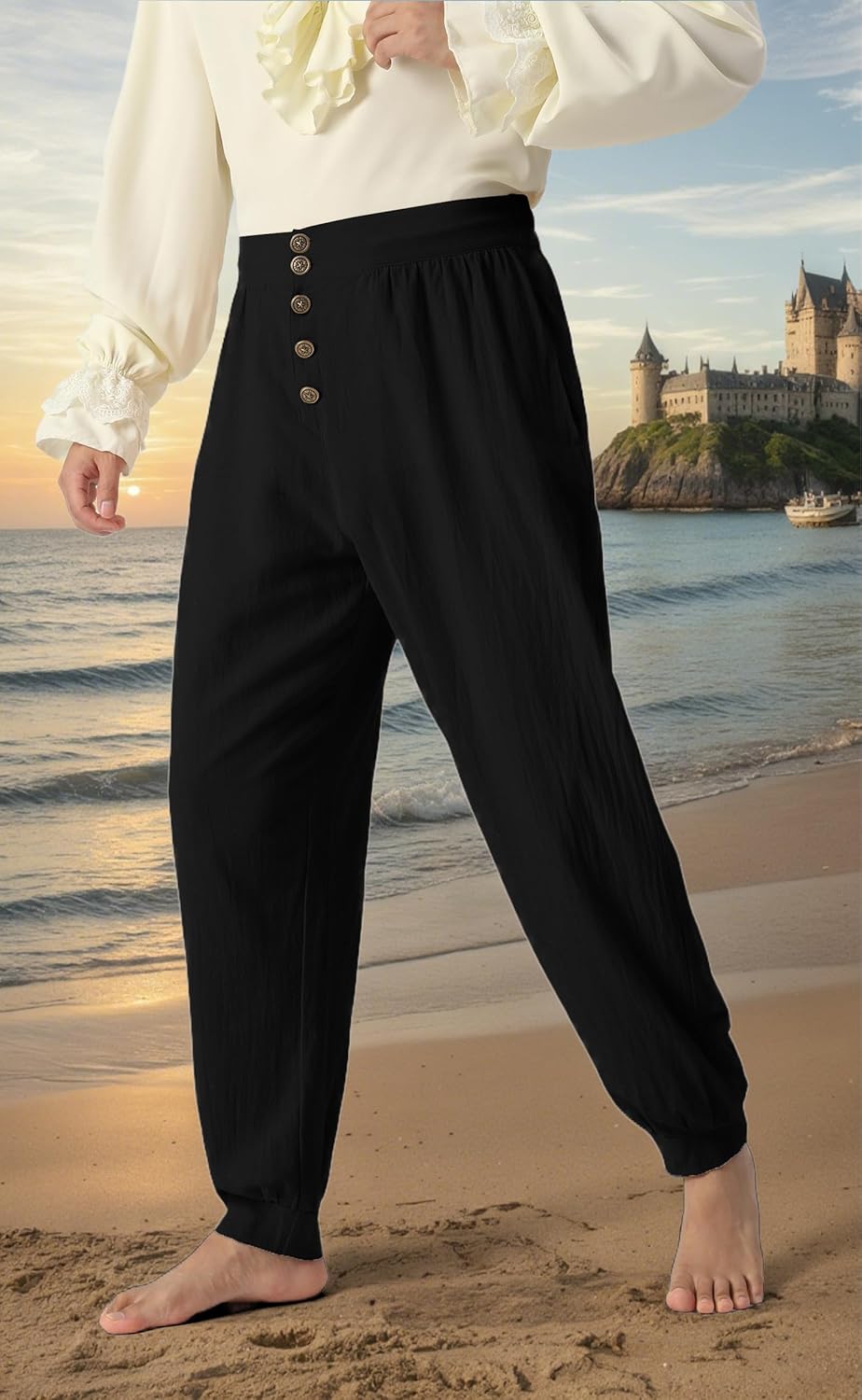 Mens Medieval Viking Pirate Pants Renaissance Tapered Pants Halloween Cosplay Costumes Elastic Cotton Linen Trousers - Image 5