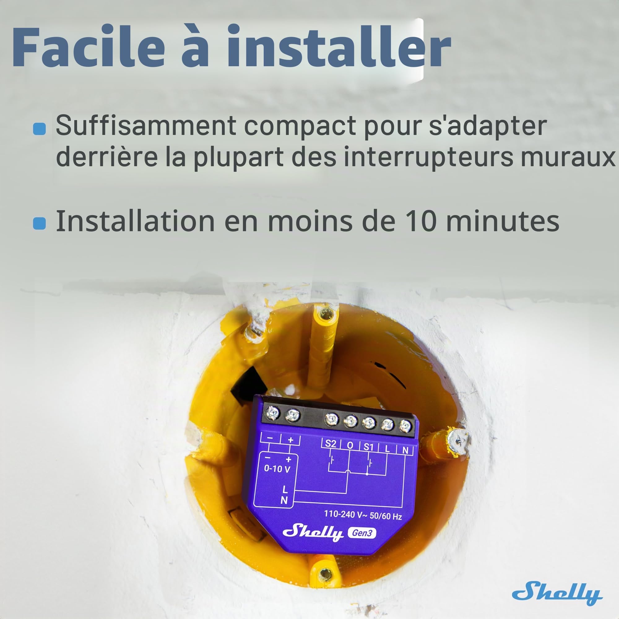 Shelly Dimmer 0/1-10V PM Gen3 - Variateur de Lumière connecté, Gradateur Wi-Fi pour LED, Halogènes avec Mesure de la consommation, Compatible avec Alexa, Google Home, KNXnet, Contrôle par app