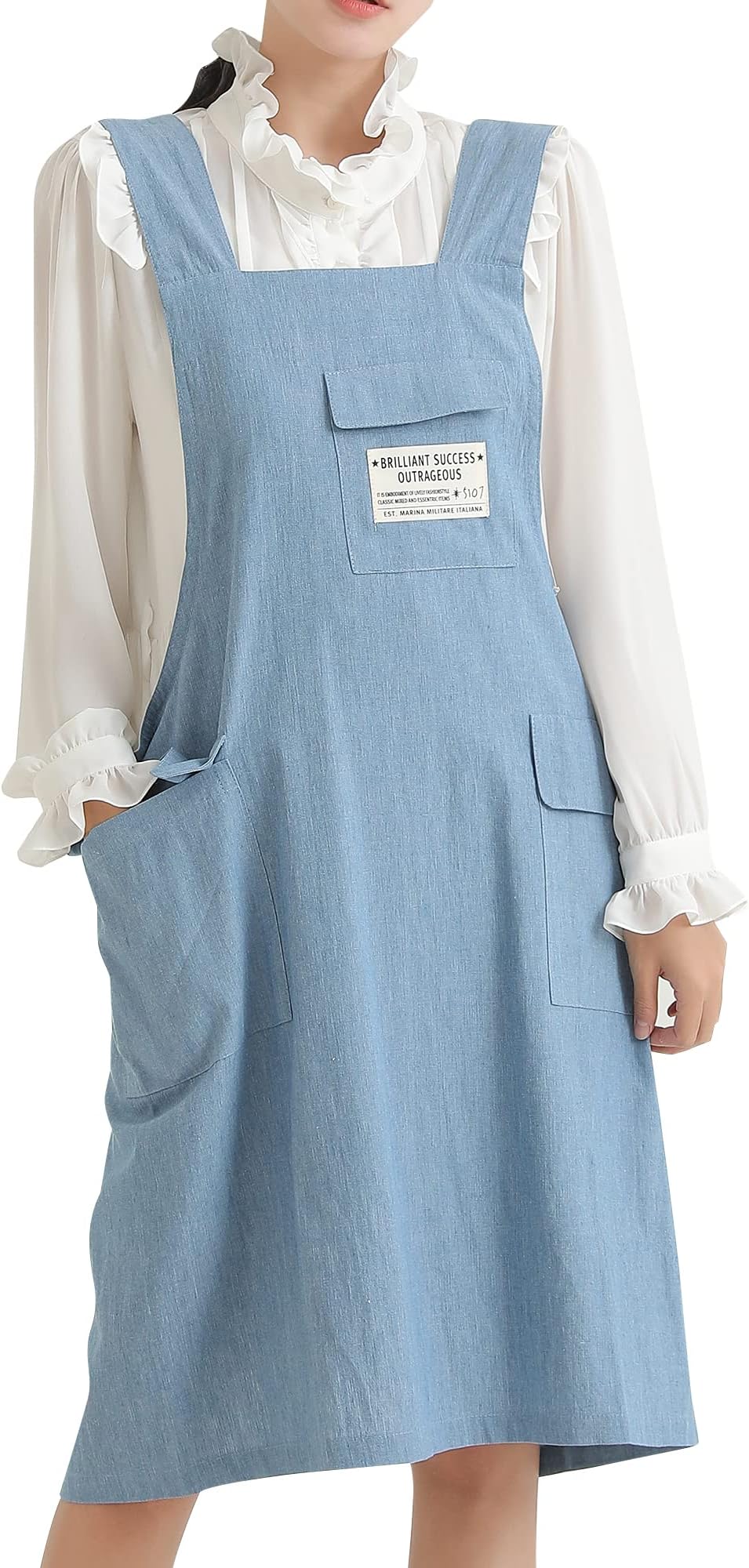 BBYBBS Chef Apron Gift Japanese style X Shape denim smock Natural Cotton APRON Halter Cross Bandage Bib Kitchen Garden Wear