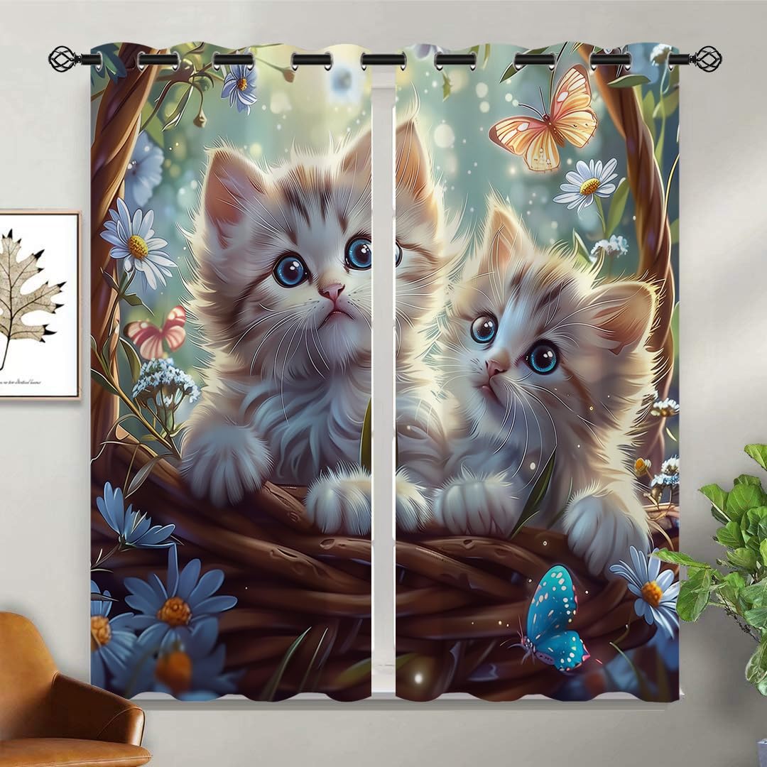 Aazon.co: Cat Blackout Curtains For Girls Boy Hoe Decor, Cute Anial