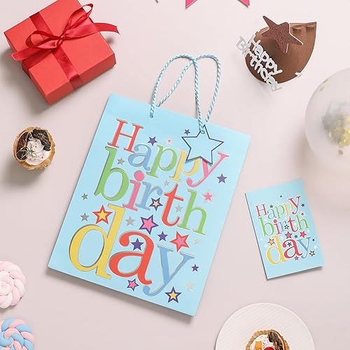Miniatura 6 de Fu HeaLer Juego de bolsa de regalo de cumpleaños azul de 13 pulgadas, con tarjeta y papel de seda, regalo de fiesta perfecto para cualquier