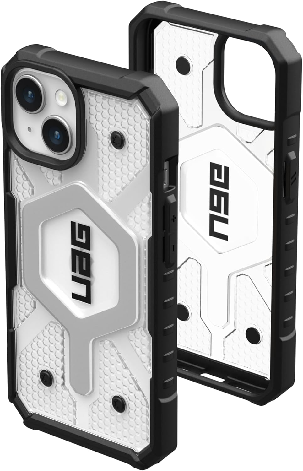 URBAN ARMOR GEAR UAG Case Compatible with iPhone 15 Plus Case 6.7" Pathfinder Clear Ice/Silver Built-in Magnet Compatible with MagSafe Charging Rugged Transparent Dropproof Protective Cover