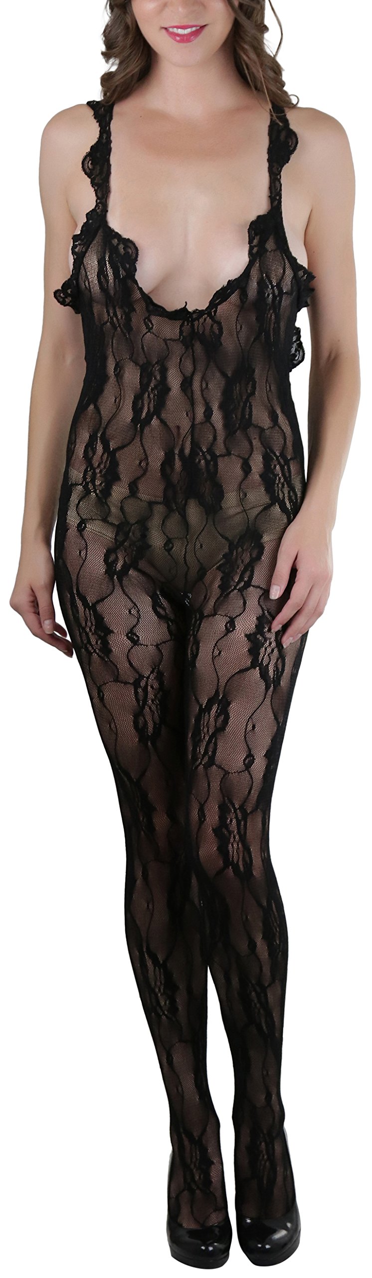 ToBeInStyle Women’s Bodystocking Crotchless Peek-A-Boo Fishnet Lace Bodysuit