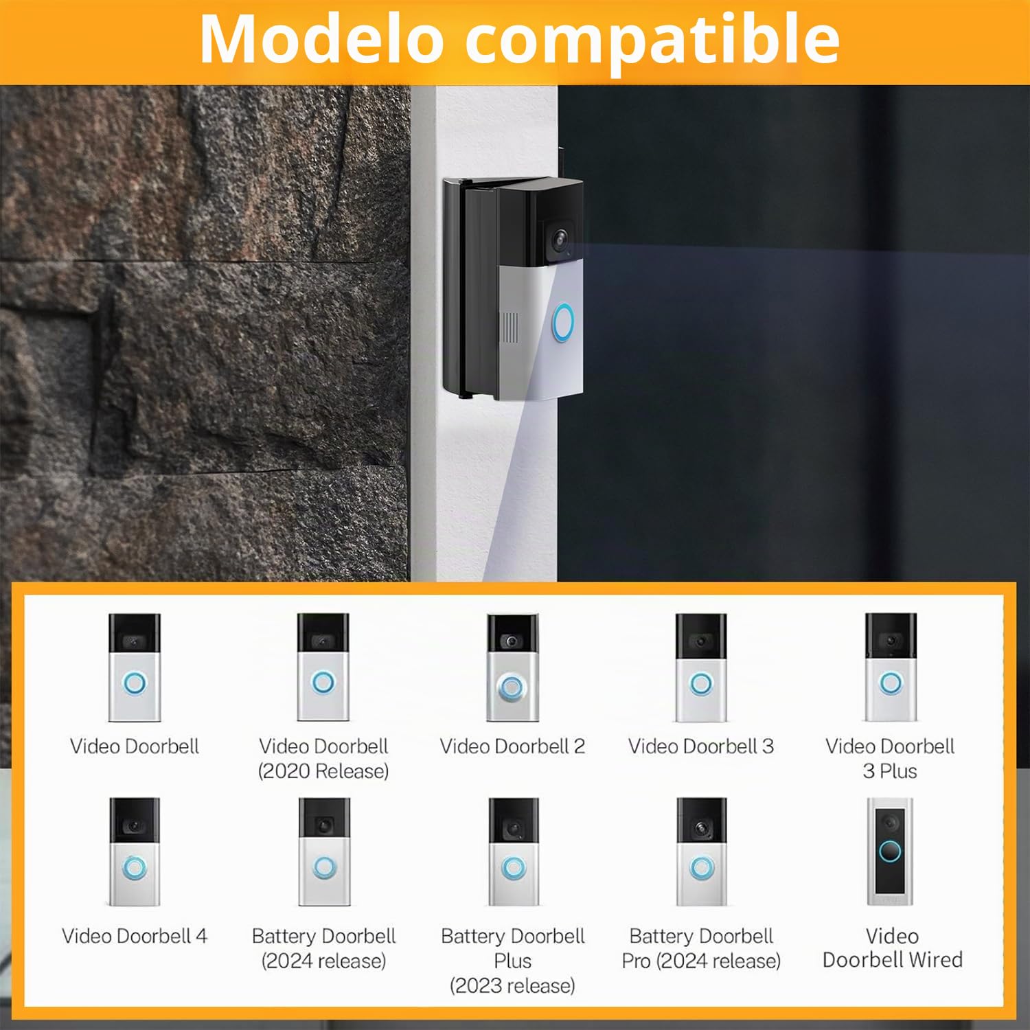 Soporte ajustable para timbre de puerta de vídeo (ángulo 30-55 grados) compatible con video Doorbell Wired/1/2/2. Gen/3/3 Plus/4 y timbre de puerta de vídeo inalámbrico (2024)/Plus/Pro, soporte de