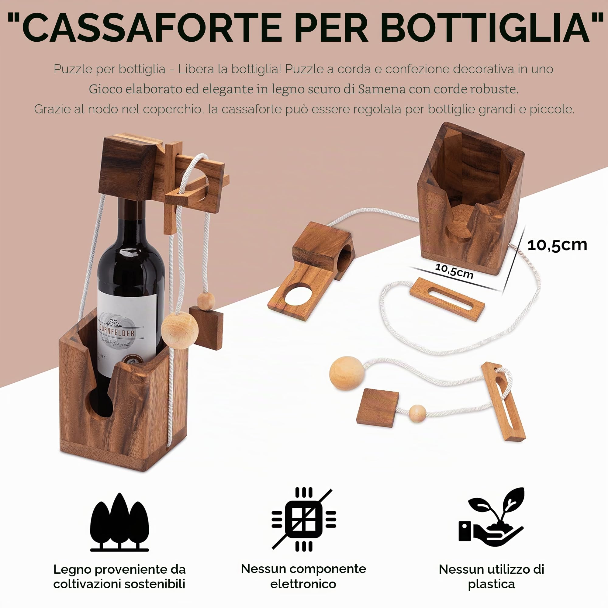 LOGOPLAY Cassaforte Per Bottiglie, Puzzle Di Corde, Gioco di Pensiero, Gioco di Indovinelli, Gioco di Pazienza, Gioco di Logica in Legno Pregiato
