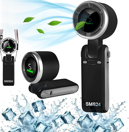 Miniatura 9 de Ventilador turbo de mano recargable, refrigeración de 5 velocidades, batería de larga duración de hasta 12 horas, mini ventilador 3 en 1 con